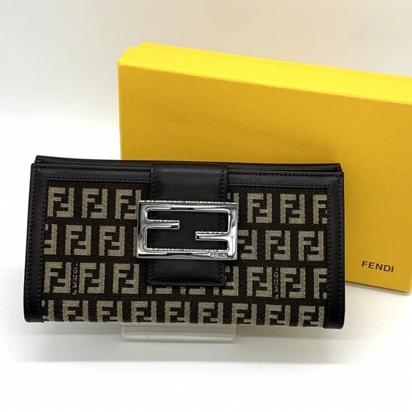 FENDI Zucchino 8M0032 Long Wallet FF Pattern Canvas Dark Brown Women's - Picture 1 of 10
